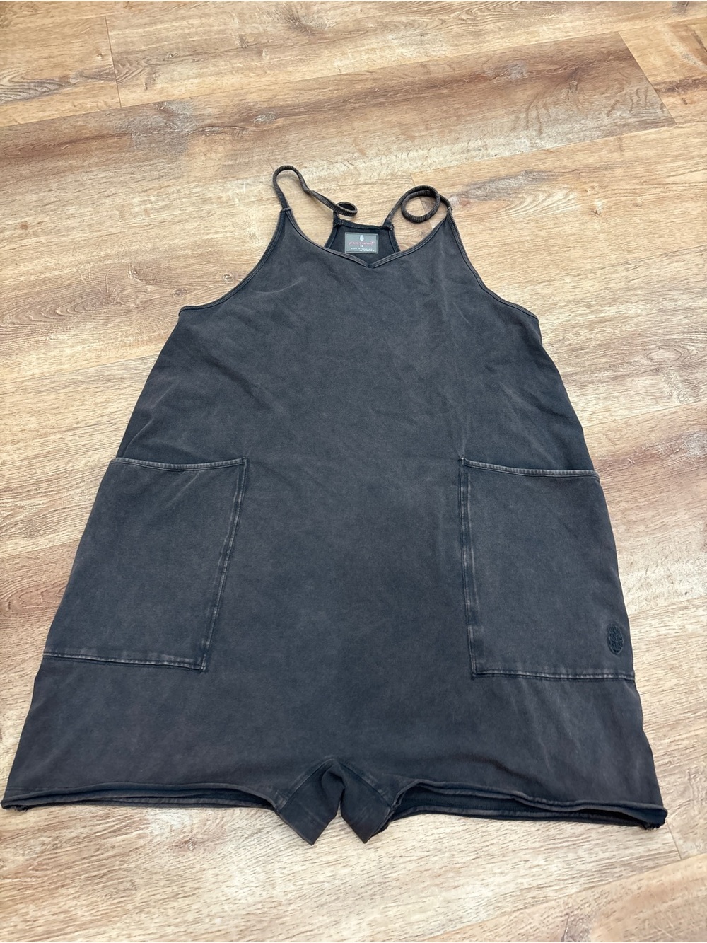 FP Movement by Free People Washed Black Tank Romper with Front Pockets